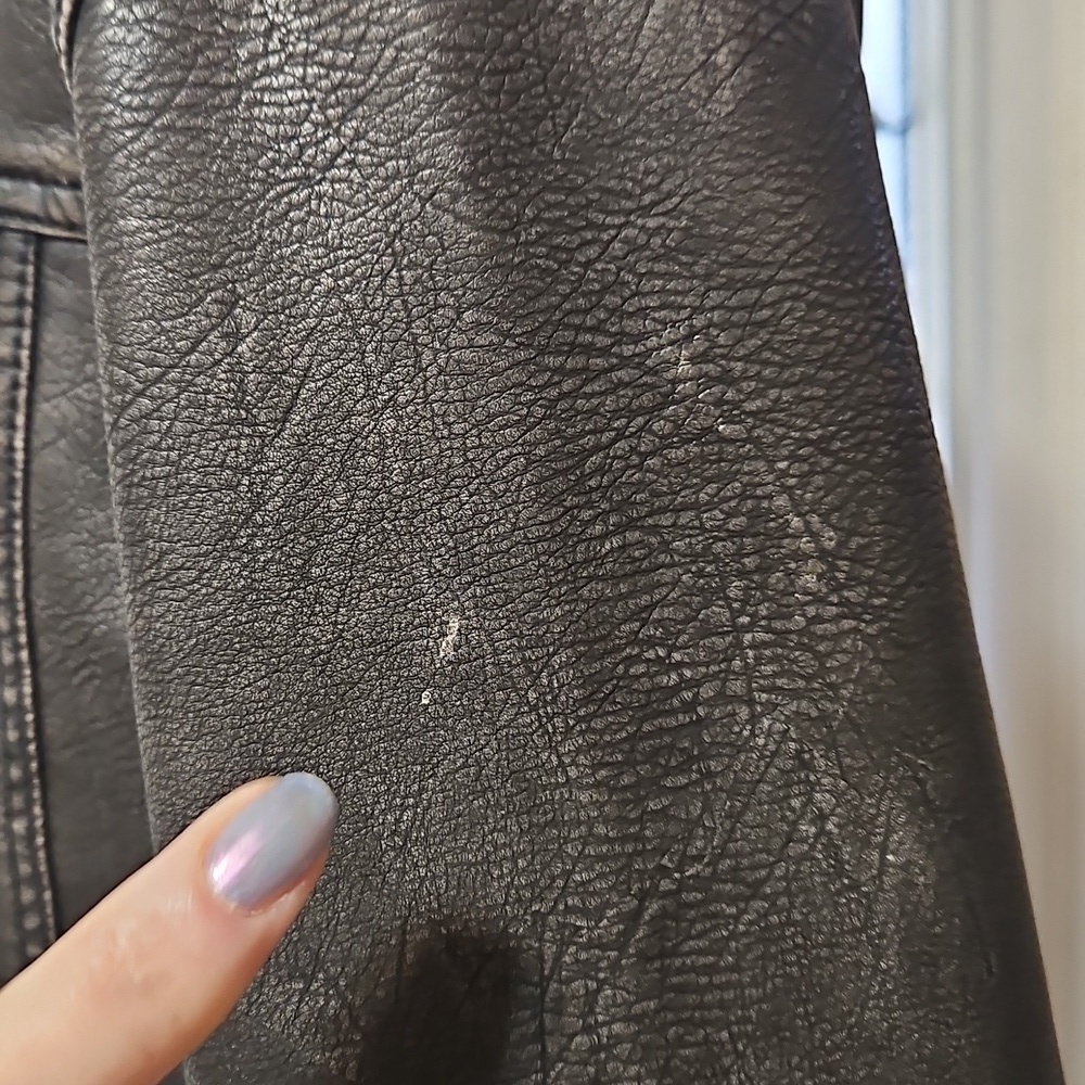 Zara Faux Leather Charcoal Grey Worn Effect Moto Jacket Size L - Picture 6 of 16